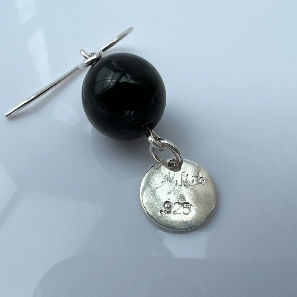 Artisan Black Onyx with Embossed Sterling Silver Disk Earrings - Picture 7 of 14